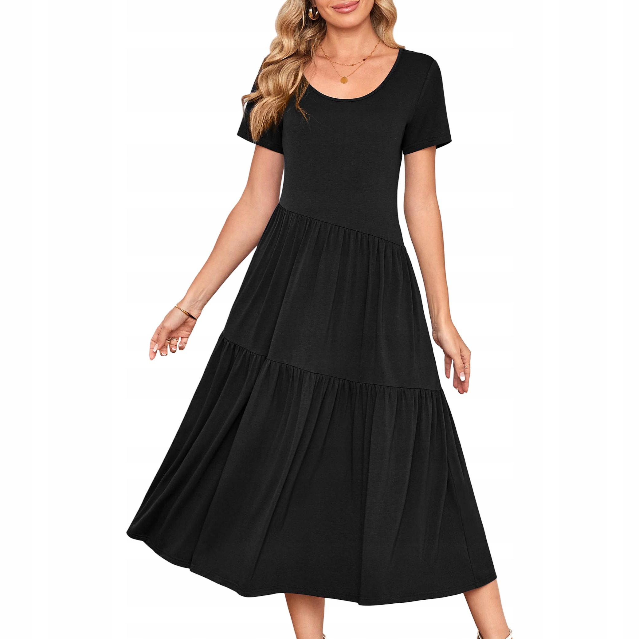 Dámské Šaty Maxi Dlouhý Krátký rukáv Elegantní Stylová Letní Černá S