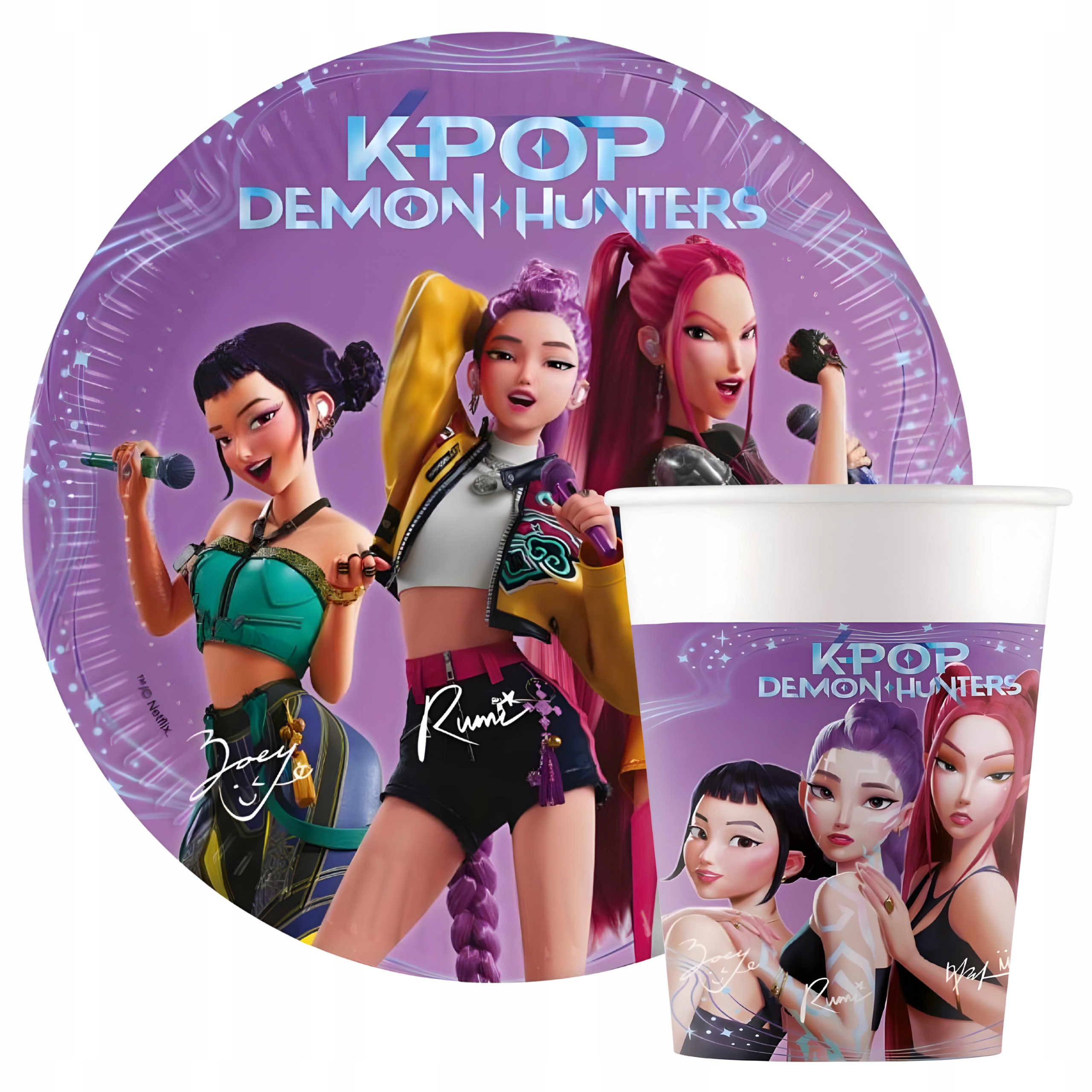 ZESTAW TALERZYKI KUBKI PAPIEROWE DEMON HUNTERS HUNTRIX KPOP NA URODZINY