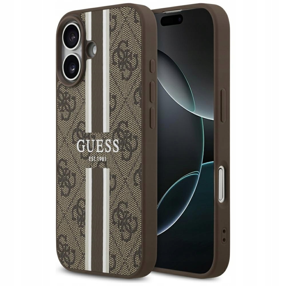 Etui Guess 4G Printed Stripes MagSafe do iPhone 17 brązowy