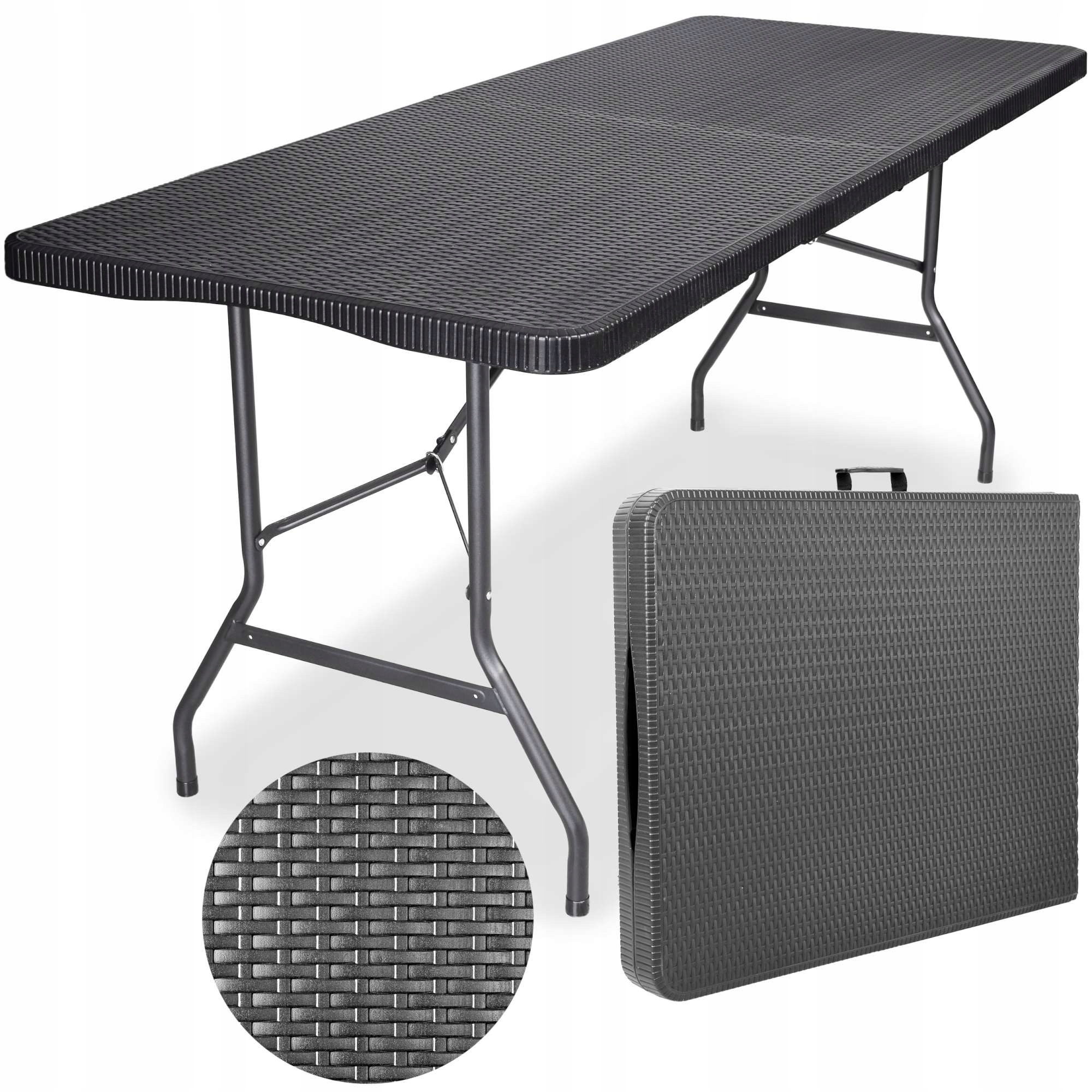 Cateringový stůl Rattan skládací do kufru 180 cm šedý