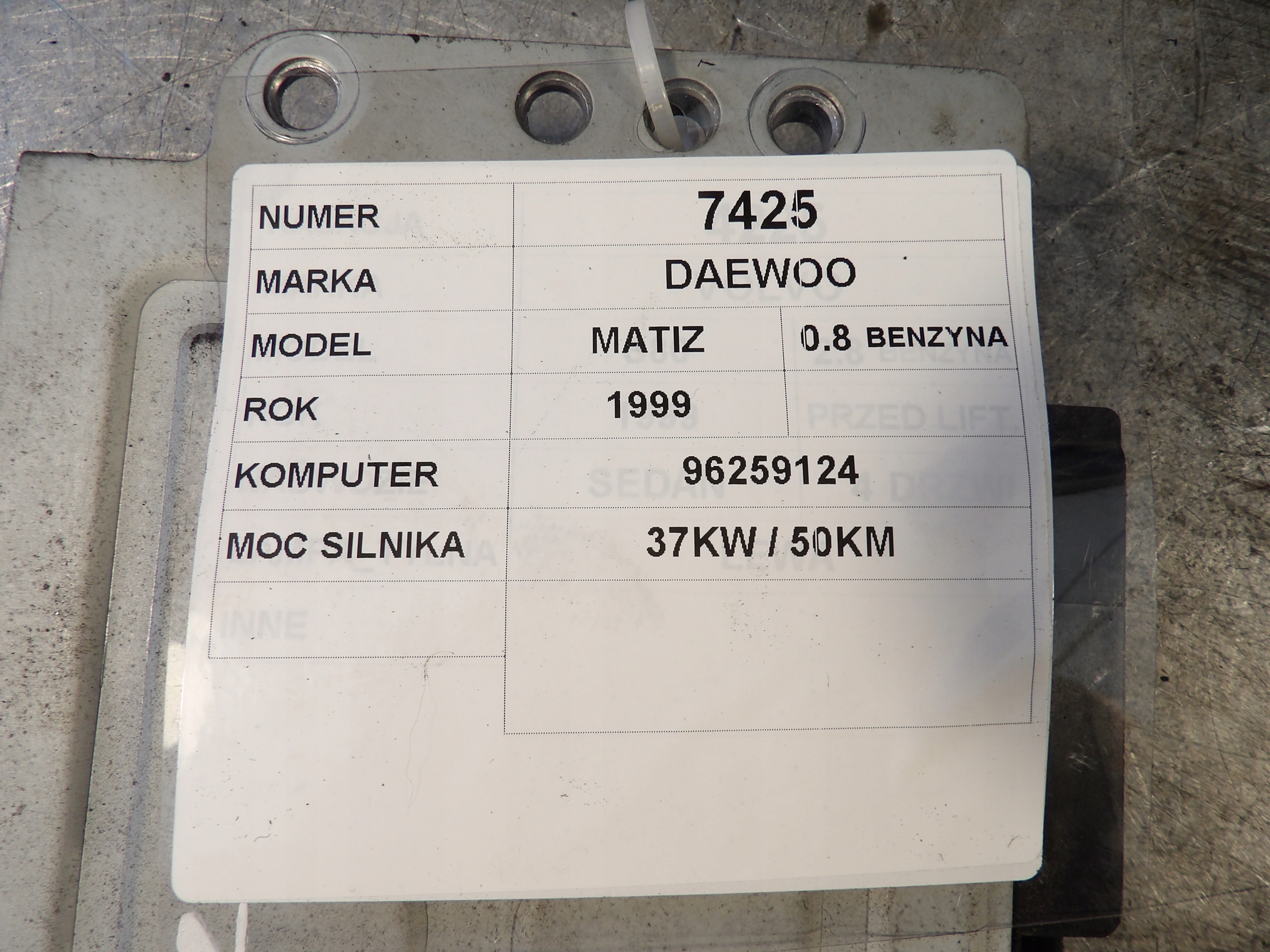 Daewoo Matiz computer, control unit 96259124 K115000010G