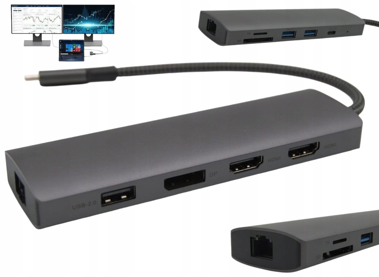 Usb-c Pd dokovací stanice pro 2 monitory Rozšíření obrazovky 4K Hdmi Fujitsu