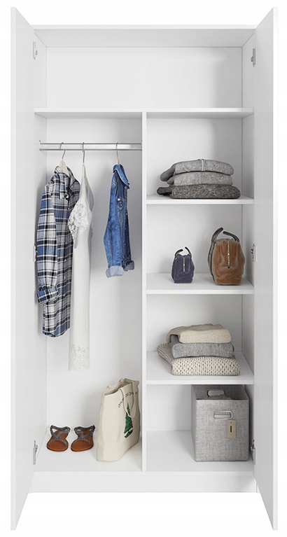 SZAFA BIAŁA DUŻA 90 cm POJEMNA DWUDRZWIOWA 2 DRZWI 3 PÓŁKI SYPIALNIA Kolekcja CLASSIC