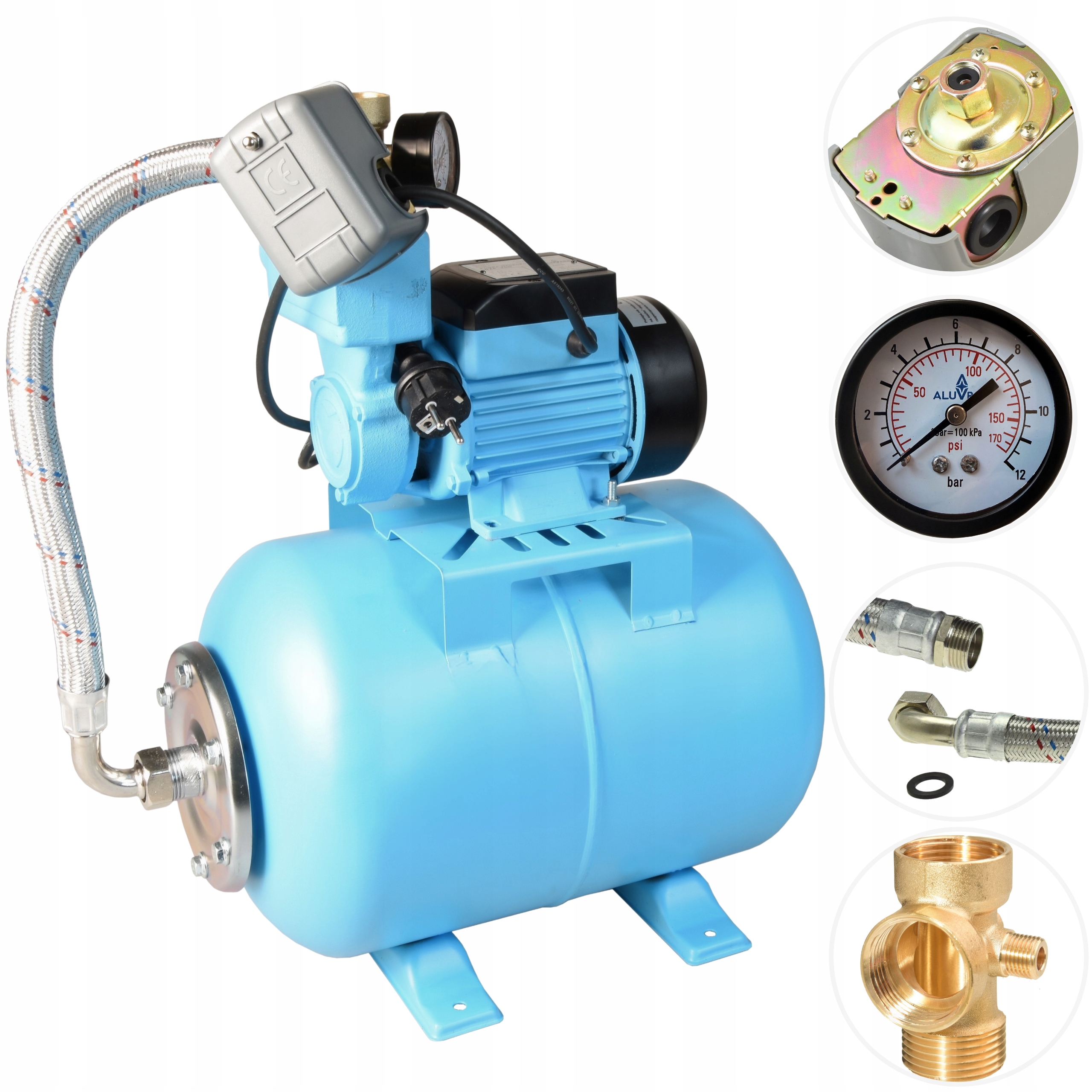 24 L Hydrofor Na Vodu Čerpadlo S Príslušenstvom 250 W 35 L/min Nádrž Hotová Sada