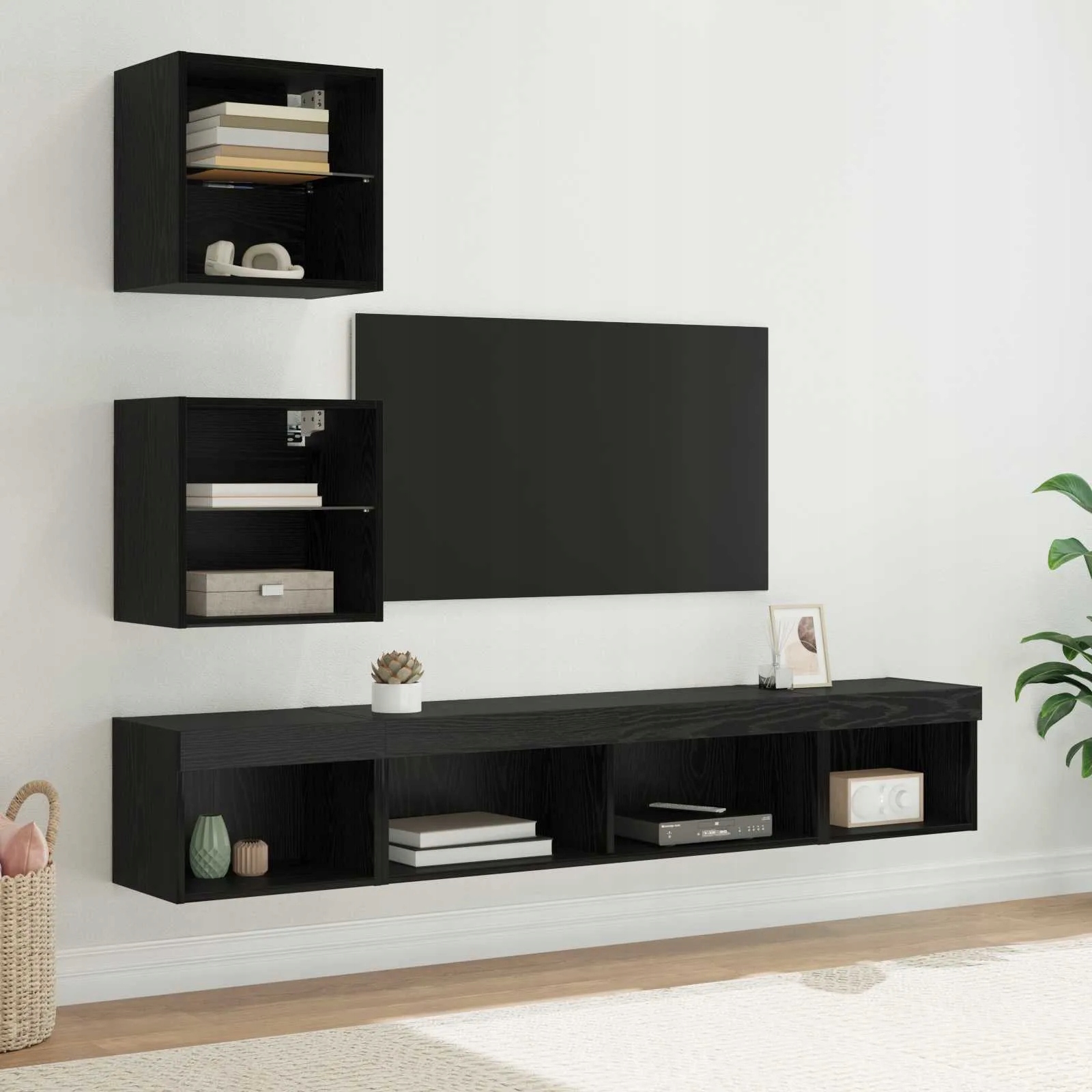 Tv nástěnné jednotky s Led Nástěnný 5 pcs Černý dub 100 x 30 x 30 cm