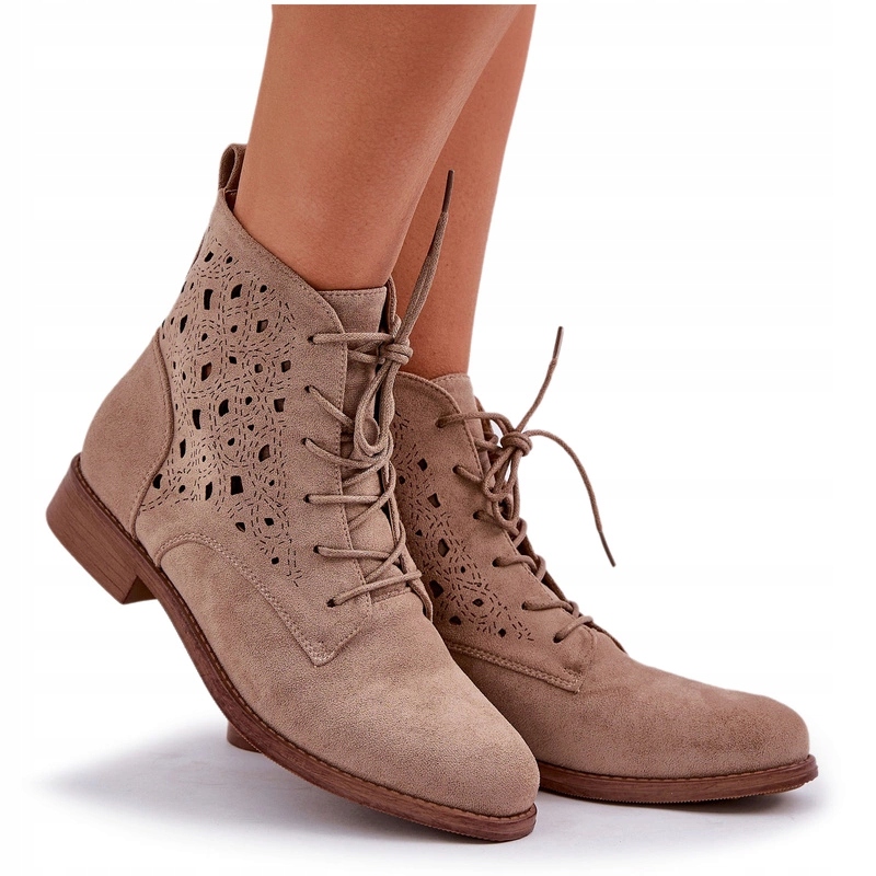 Kotníkové Boty S Plochým Zipem A Vzorem S.barski HY51-136 Béžové 37