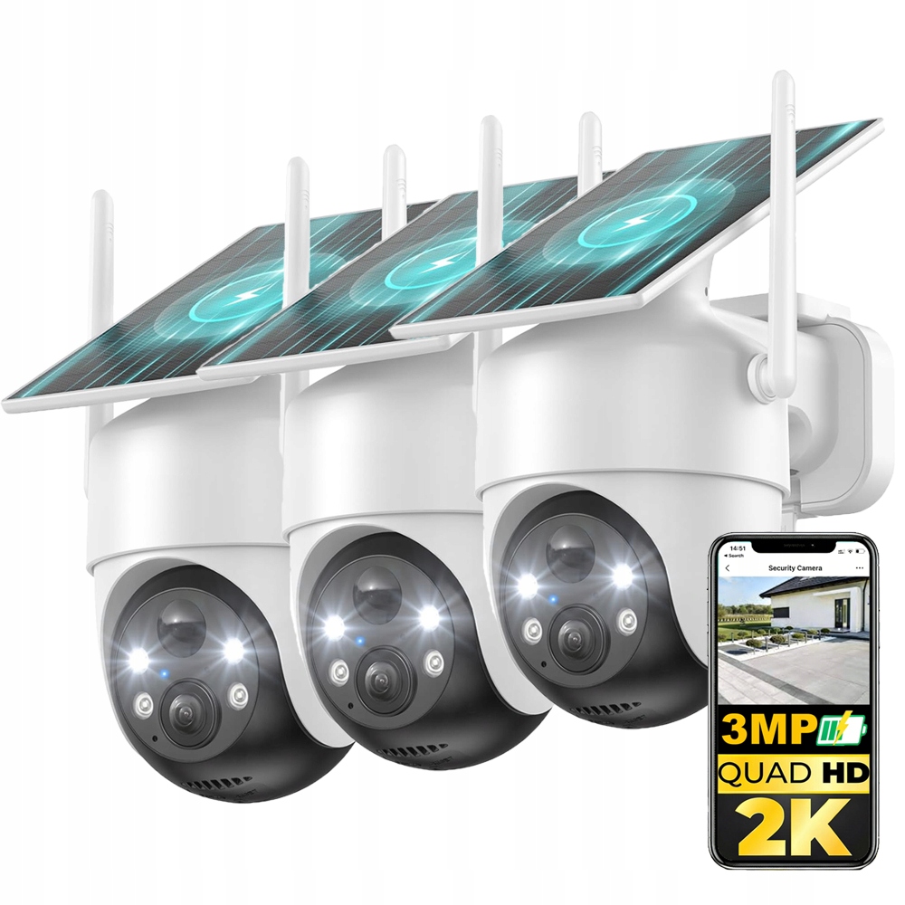 3 kusy Venkovní monitorovací kamera s akumulátorem Bezdrátová kamera