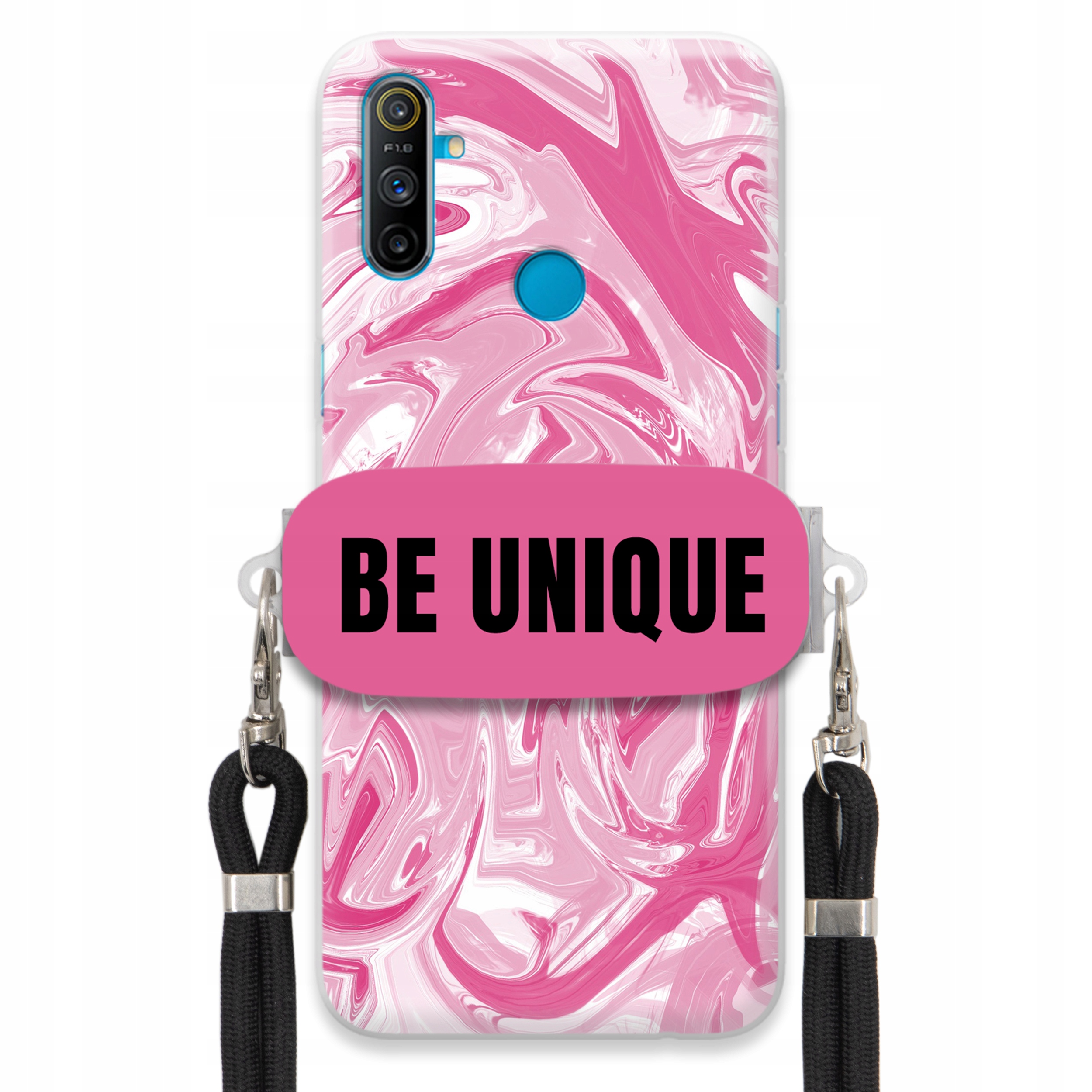 Puzdro pre Realme C3 Puzdro držiak šnúrka Čierna ružová Mramor Unique