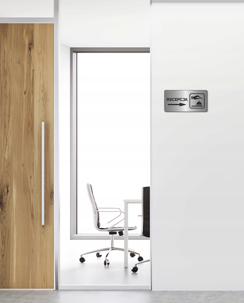 RECEPCJA w prawo | Tabliczka nierdzewna | Druk UV Marka Mark4U