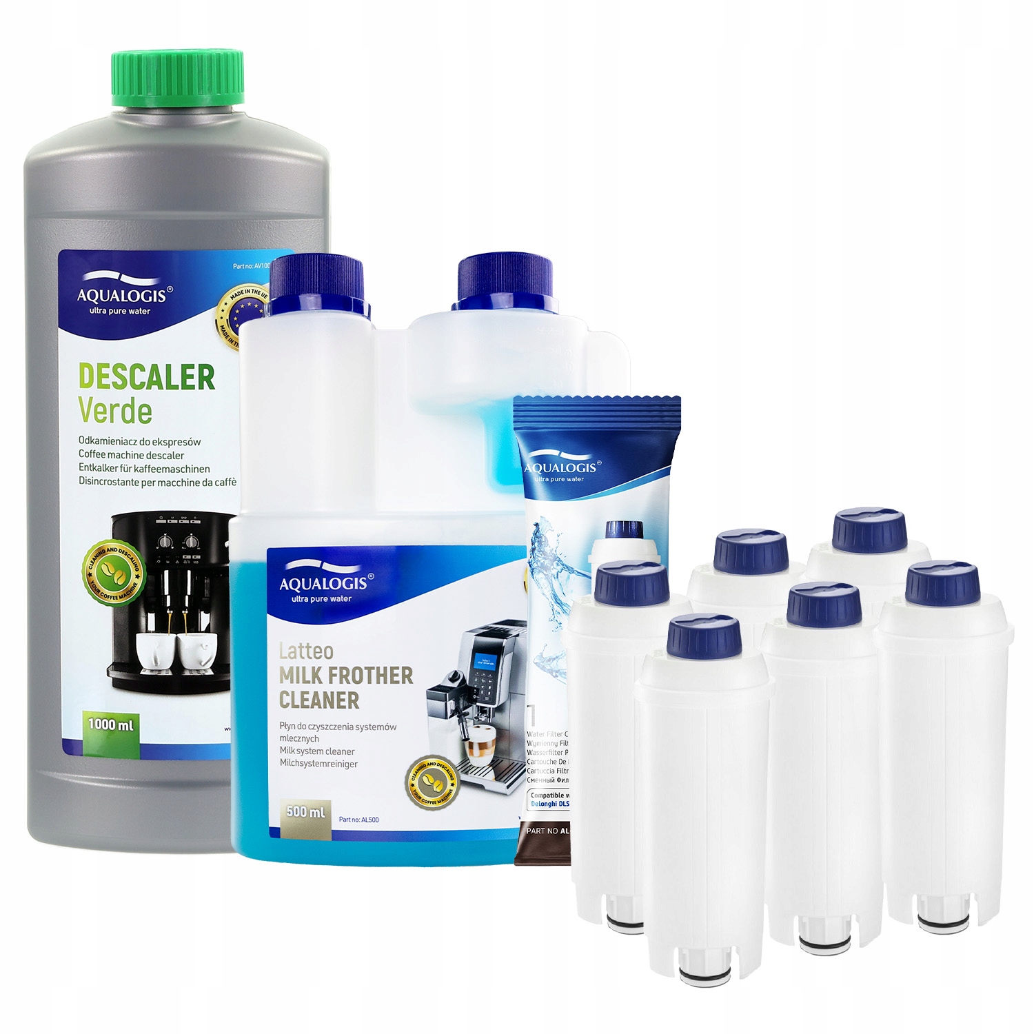 6x Filtr do kávovaru Delonghi AL-S002 Tekutina 500 ml Odvápňovač 1 l