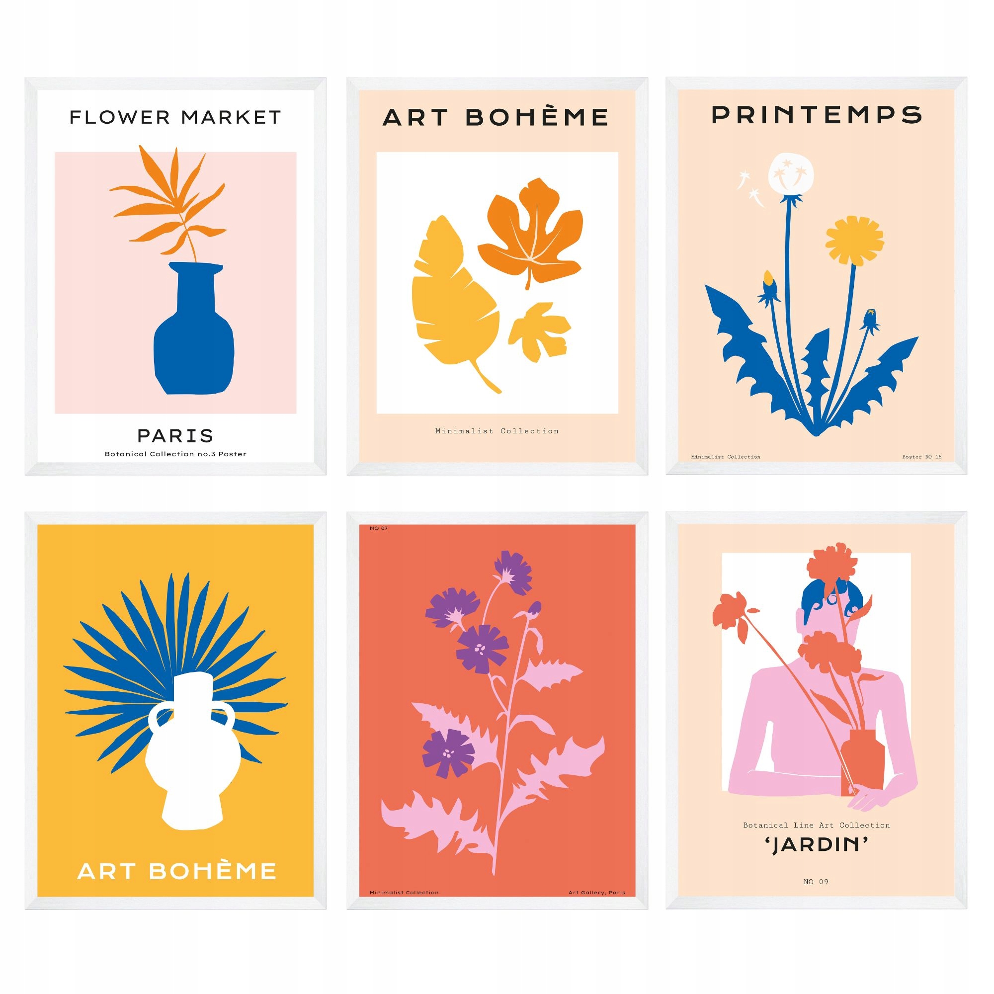 Sada šiestich plagátov v rôznych vzoroch 30 x 40 cm, Rámček Biely