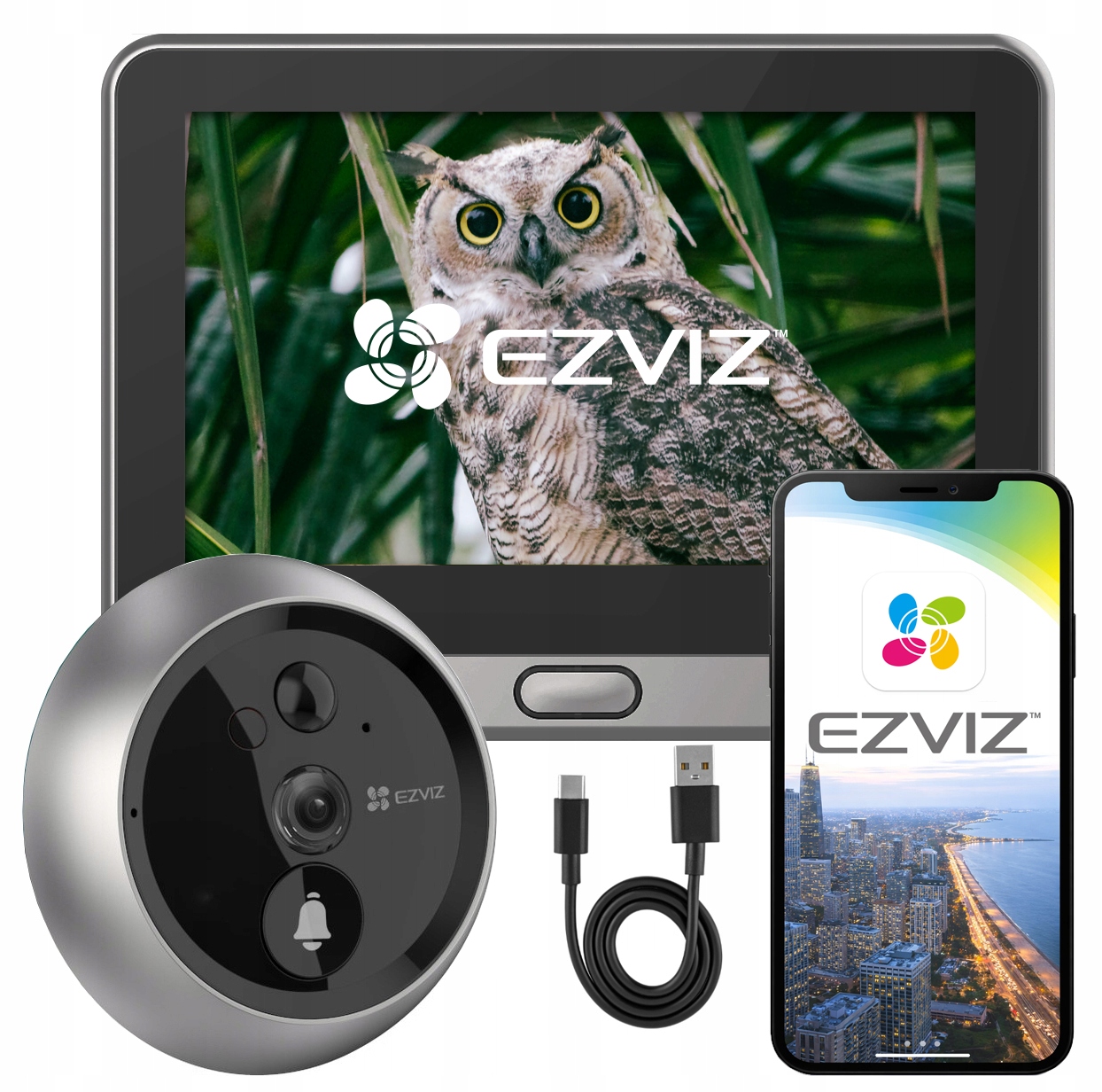 Ezviz WiFi hľadáčik s Full Hd kamerou Zvonček Judáš Dotykový displej Aplikácia