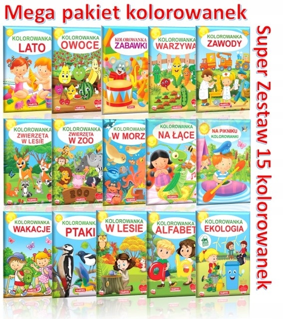 MEGA ZESTAW 15 KOLOROWANEK DUŻY FORMAT A4