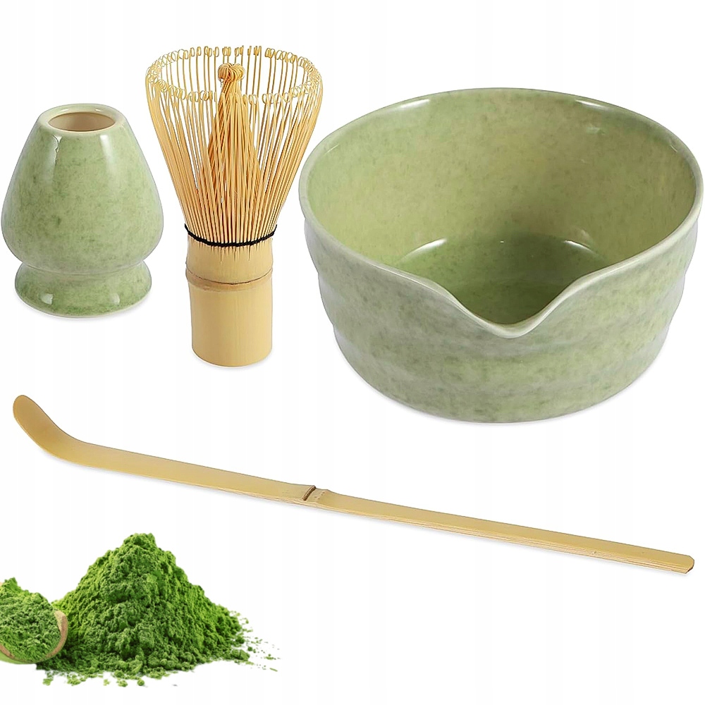 Levně Sada pro Matchu 4v1 Keramická Šálek Metla Lžička a Podstavec