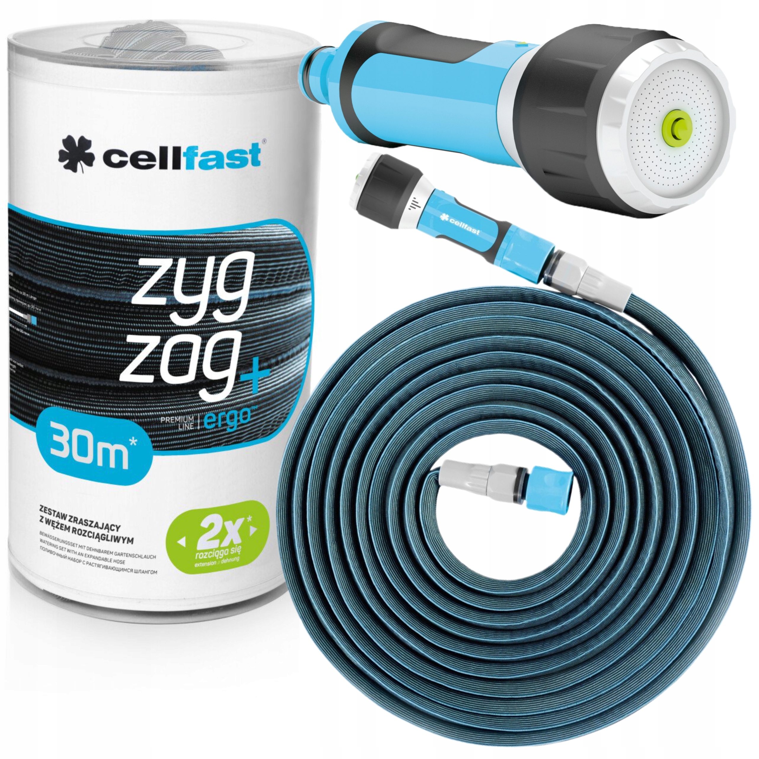 CELLFAST WĄŻ OGRODOWY ROZCIĄGLIWY ZRASZAJĄCY ZYG ZAG 30M W ZESTAWIE POLSKI Marka Cellfast