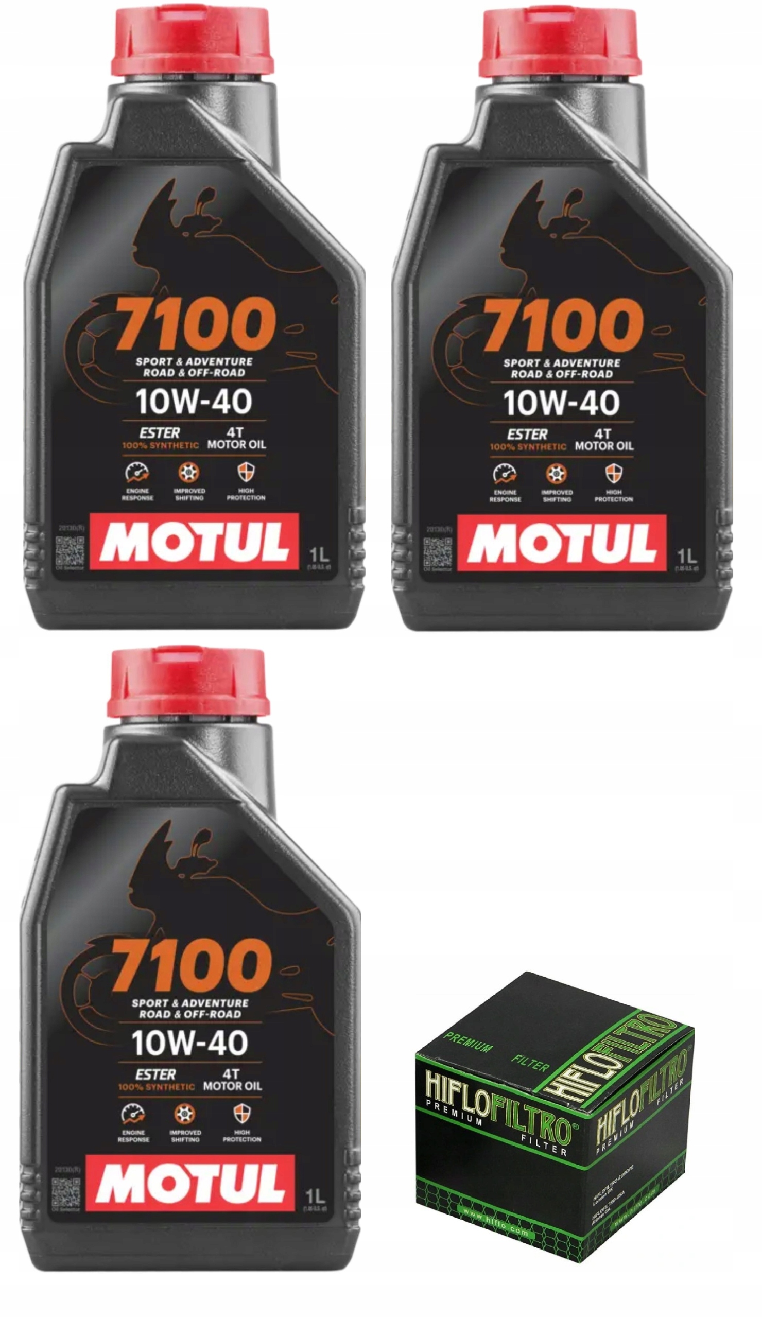 Olej Silnikowy Motul 7100 10W40 3x1L filtr Hiflofiltro
