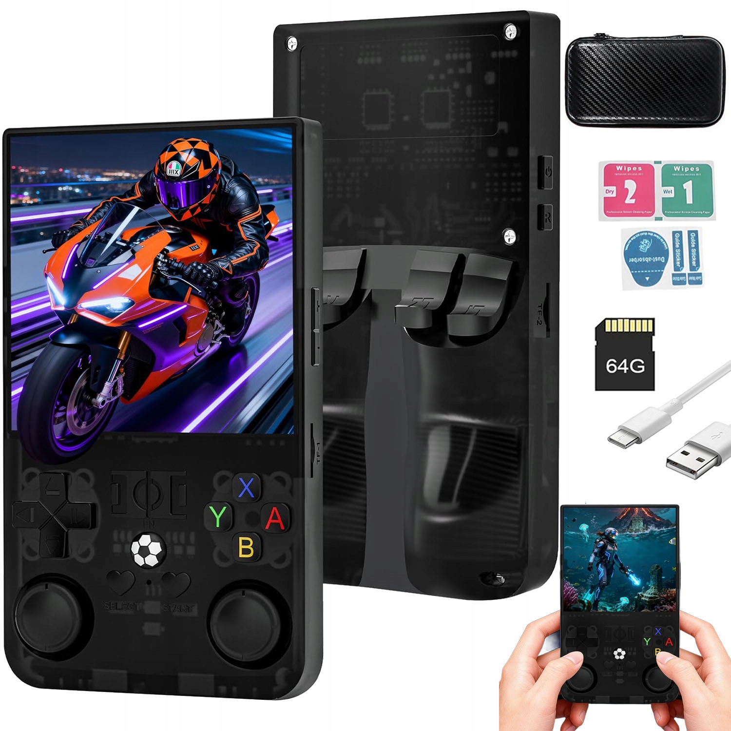 Przenośna Konsola R36MAX Do Gier Retro 18000 Gier Linux 64GB Gameboy Czarny