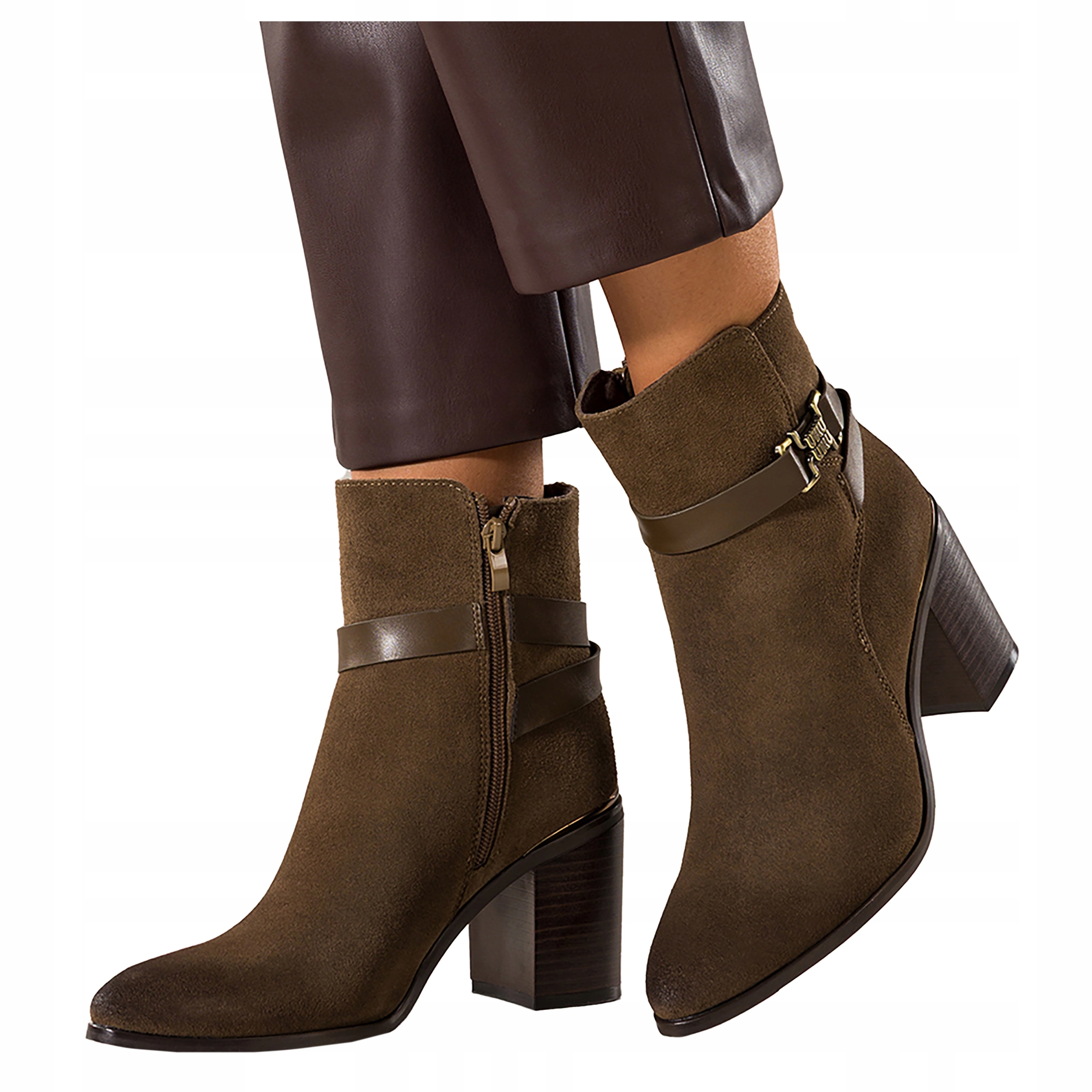 Čokoládové dámské kotníkové boty Kožené Elegantní Pohodlné Zateplené Obuv vel. 39