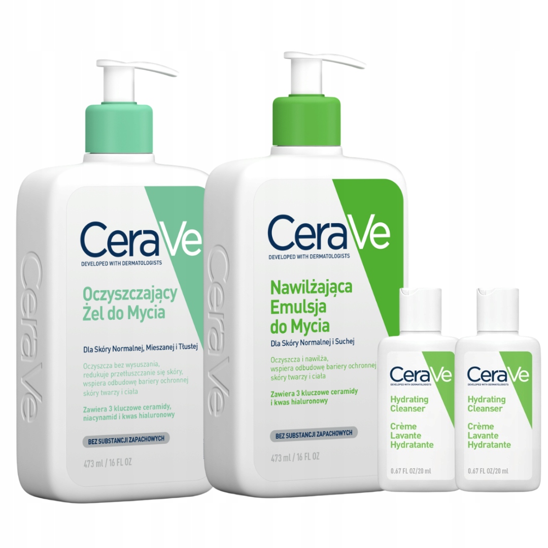 CeraVe Zestaw Oczyszczający Żel do Mycia 473ml, Emulsja Nawilżająca 473ml