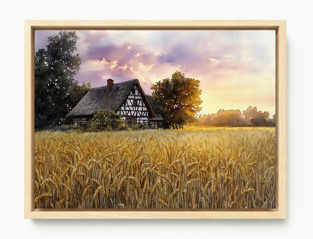 Obraz Rám American Box Pejzaž Plener Obec Dom Pole Obilie Klasy Leto 80x60