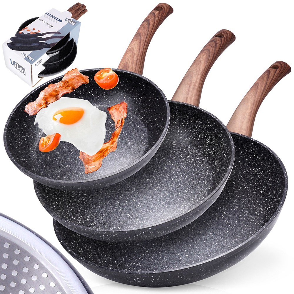 3x Granitová pánev na smažení a dušení, sada pánví Vilde 20 24 28 cm