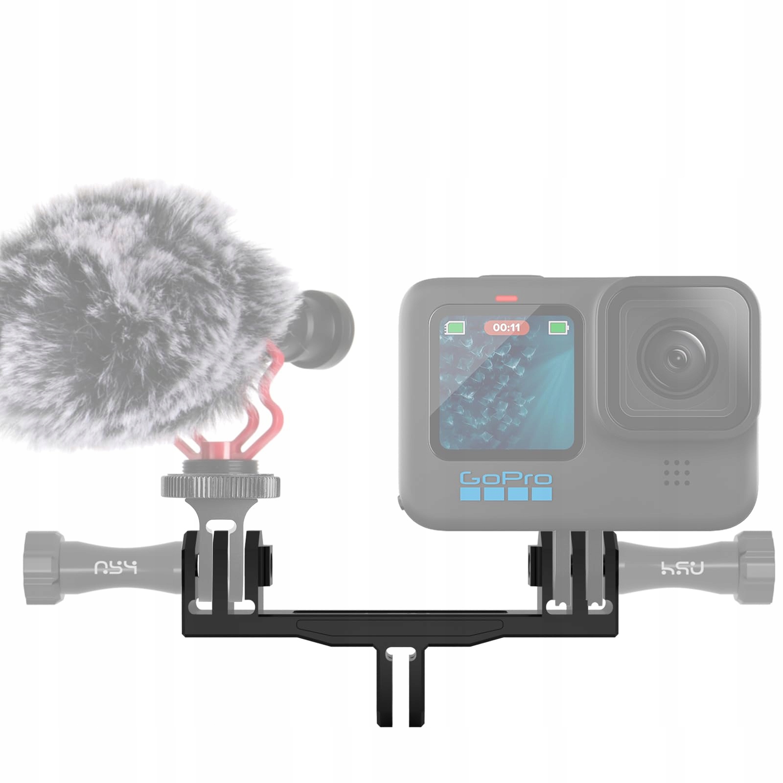 HSU Aluminiowa Podwójna Uchwyt GoPro Adapter Hero 12 11 10 9 8 7 6 5 4 3 — miniatura 4