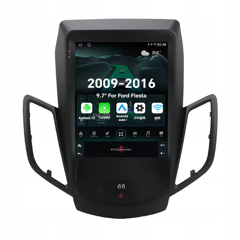9,7" 2Din Android 13 autorádio pro Ford Fiesta 2009-2016 Carplay 2G 64G