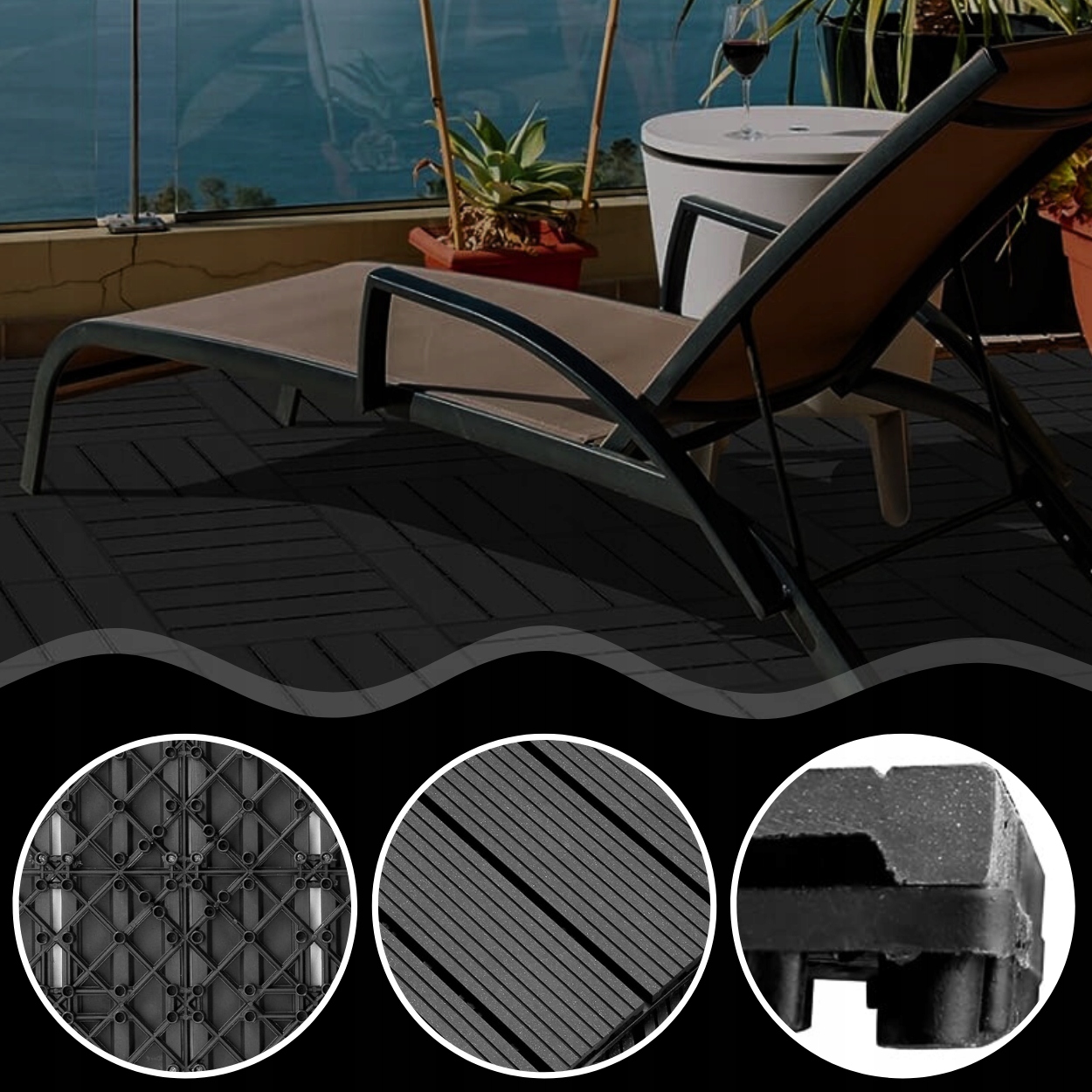 PODEST TARASOWY KOMPOZYTOWY PODŁOGA NA TARAS ANTRACYT DREWNO 30x30x2,5cm Kod producenta podest traspwy kompozytowy szary