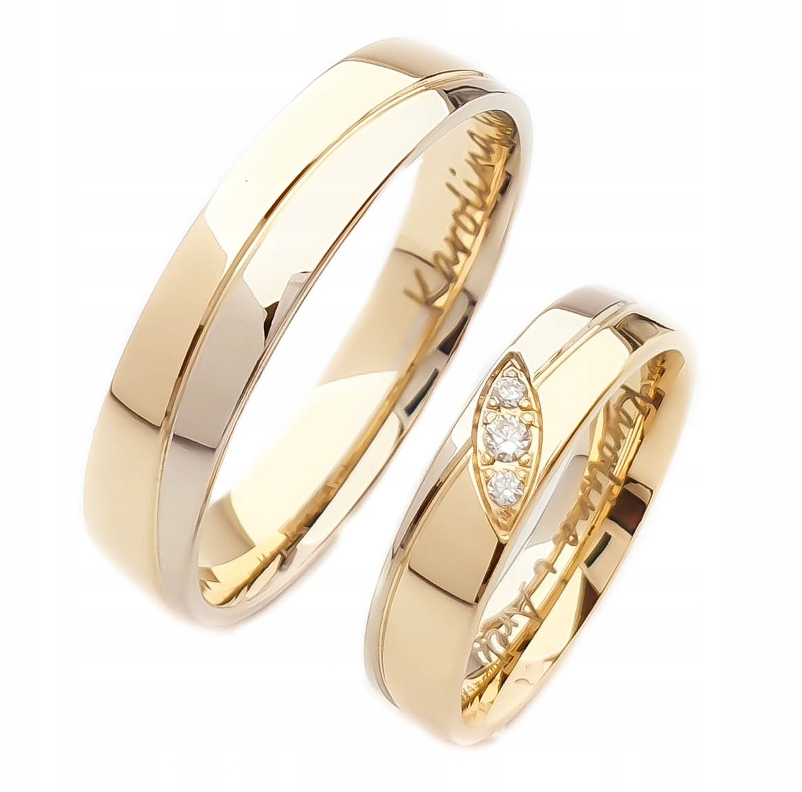 Zlaté Snubní Prsteny 585 svatební Zirkony 4mm 14K ze zlata Gravírování s krabičkou