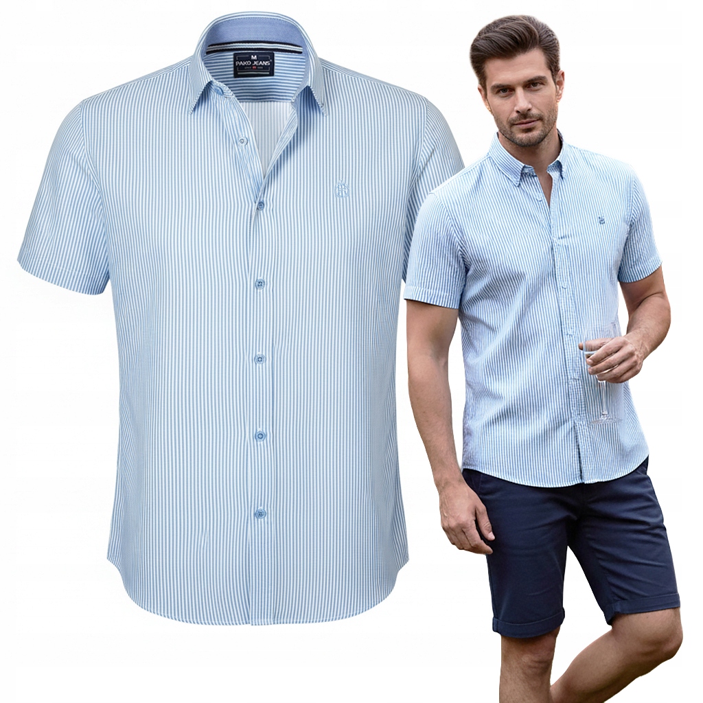 Pánská bavlněná košile s krátkým rukávem a Viskózou Slim Fit Pako Jeans