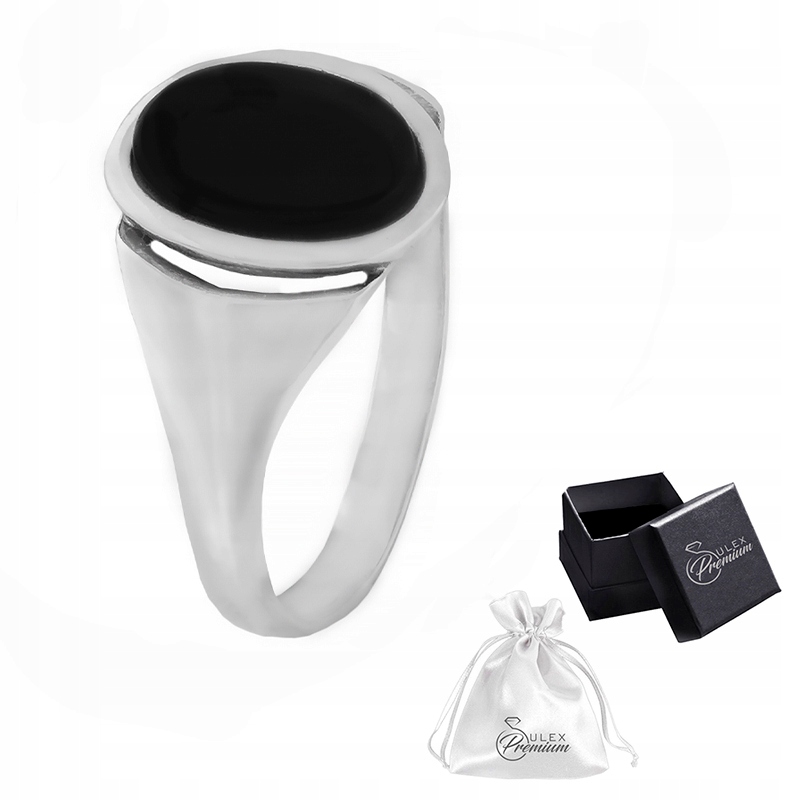 Stříbrný signet ryzost 925 Elegantní leštěný prsten Ovál Onyx vel. 19
