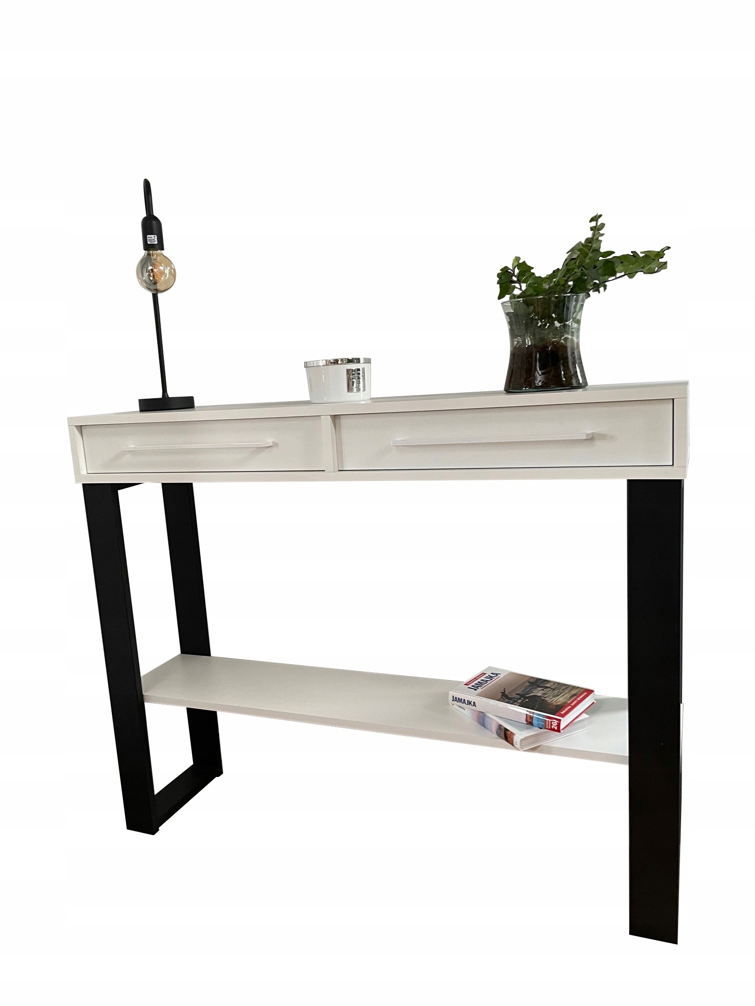 KONSOLA LOFT BIAŁA Z SZUFLADAMI I PÓŁKĄ 100x30x94