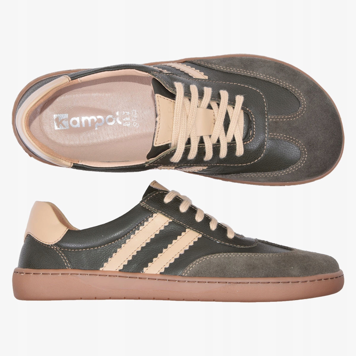 Buty Damskie Barefoot Skórzane Minimalistyczne Szerokie Khaki Kampol 39