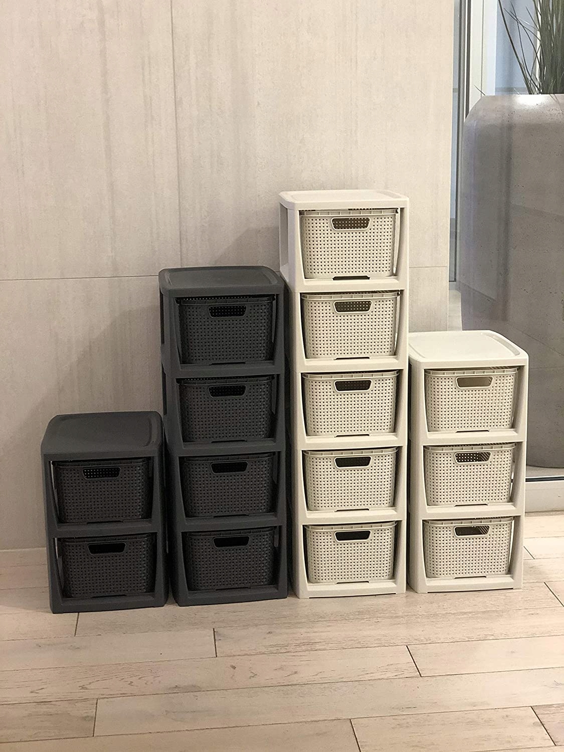 BRANQ - Regał łazienkowy - Rattan - 5x koszyki kosze - komoda słupek szafka Głębokość mebla 29.5 cm