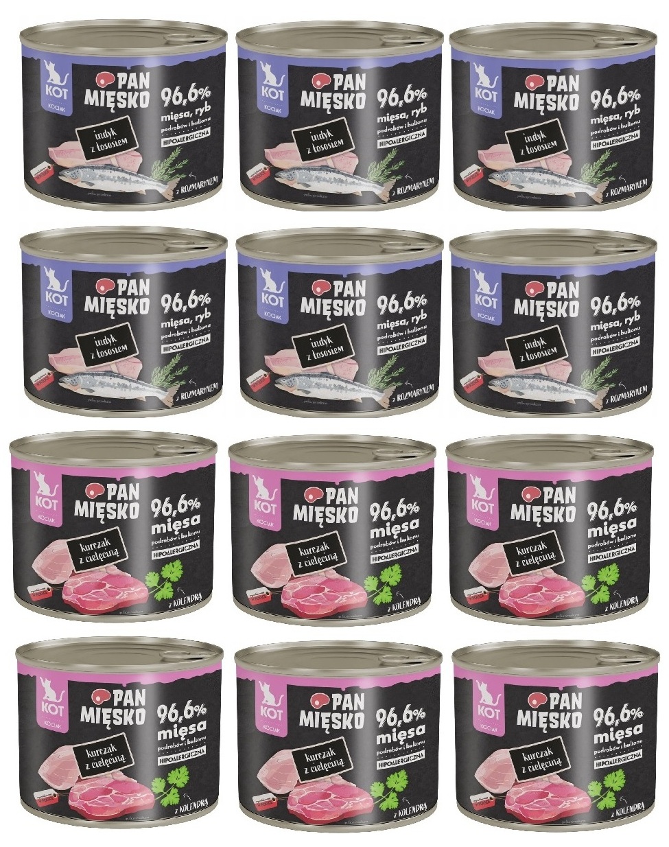 Pan Mięsko Kocięta Zestaw Mieszany 12 x 200 g (2 smaki)