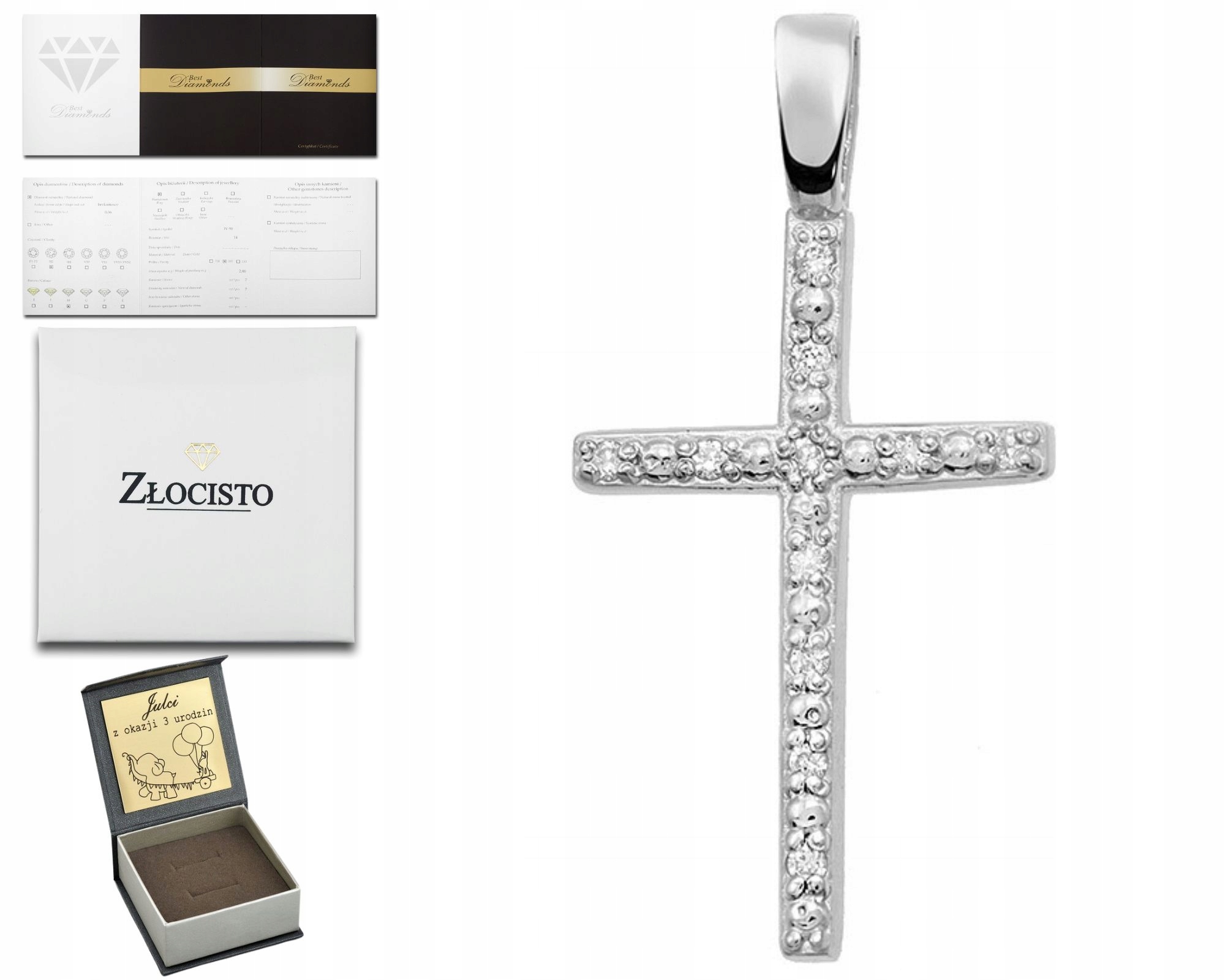 Přívěsek S Brilianty Křížek 585 Bílé Zlato 14K