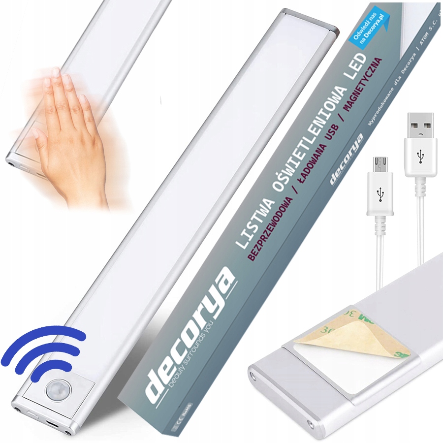 BEZPRZEWODOWA PRZENOŚNA LAMPKA LISTWA LED MAGNETYCZNA CZUJNIKIEM RUCHU USB