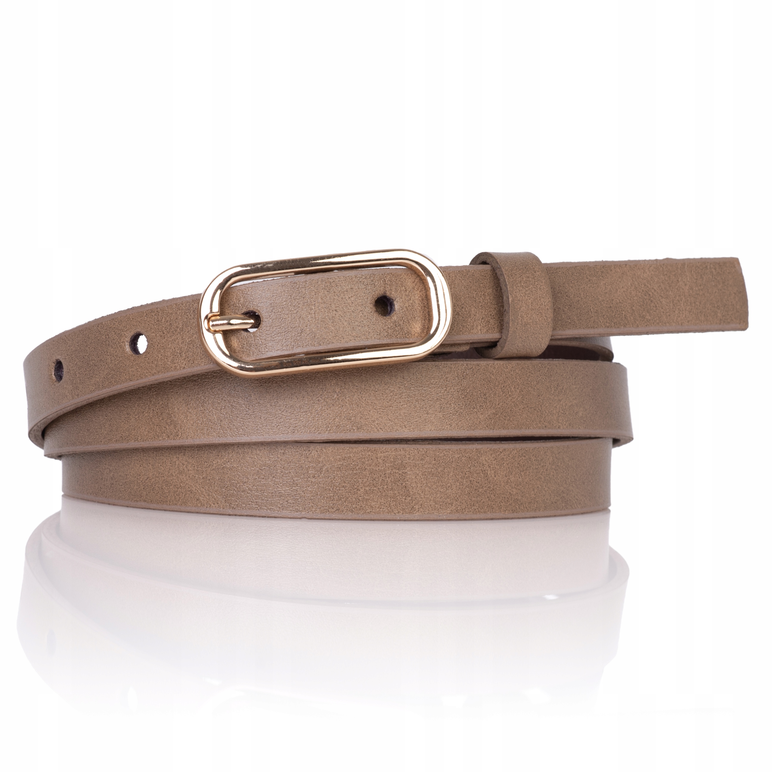 

Pasek skórzany Beżowy wąski Złota Klamra sukienki