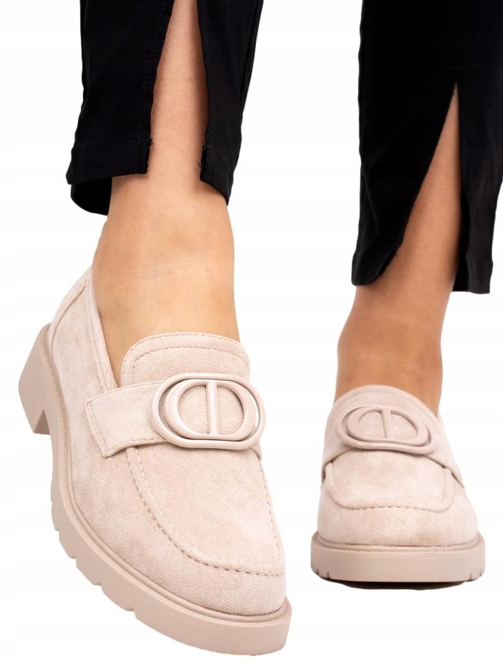 

Zamszowe mokasyny półbuty damskie beżowe 40