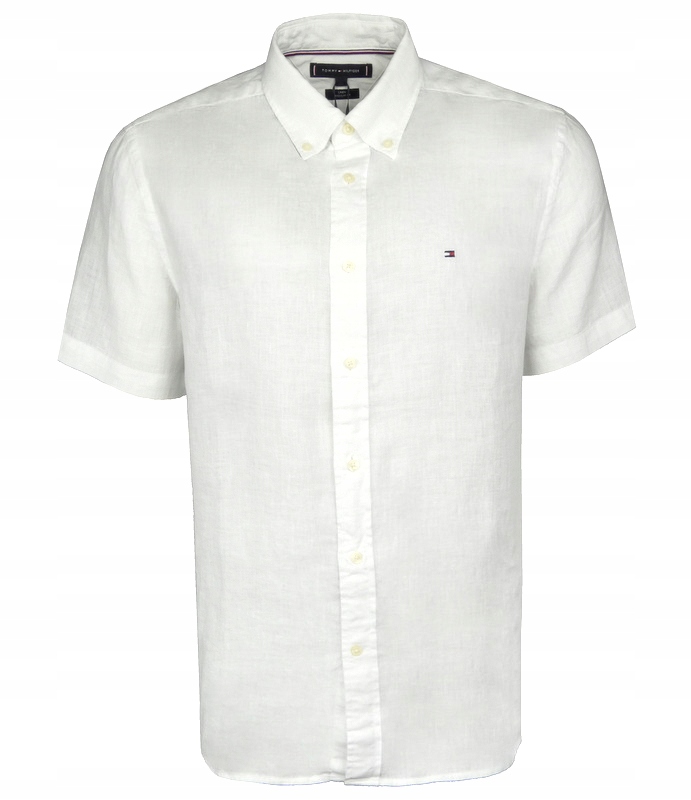 Tommy Hilfiger pánská košile s krátkým rukávem, lněná, bílá, XL
