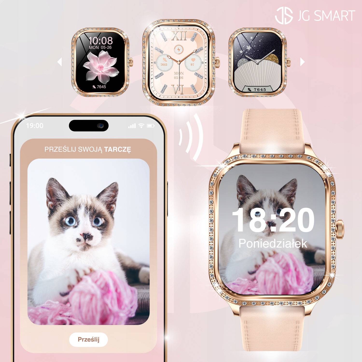 SMARTWATCH DLA KOBIETY DAMSKI ZEGAREK ROZMOWY MENU POLSKIE PULS + 3 PASKI Rodzaj cyfrowe