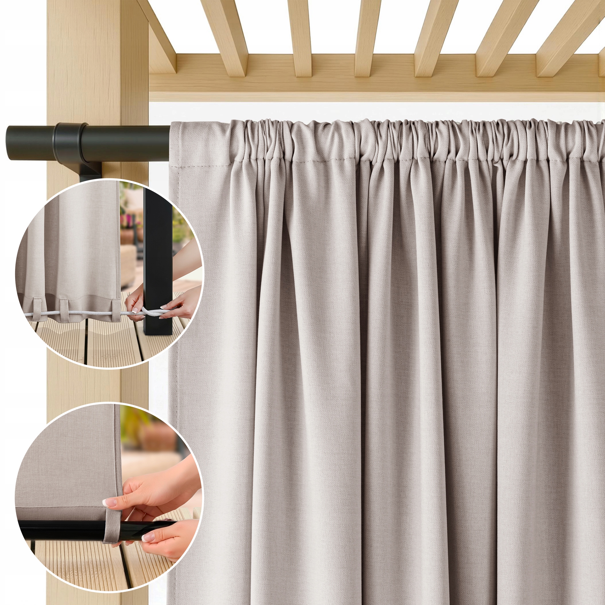 Filumi Zahradní závěs s vazbou len tunel voděodolná světle béžová 250x240