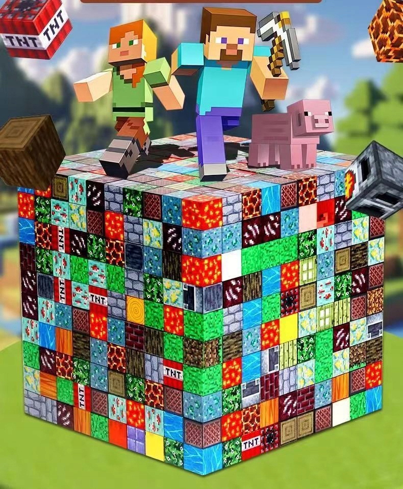 MAGNETINIAI KALADĖLIAI KUBŲ FORMOS KALADĖLIAI 184 KALADĖLIAI + 2 ŽMONĖS PIKSELINIŲ FORMŲ KALADĖLIAI Prekės ženklas be prekės ženklo