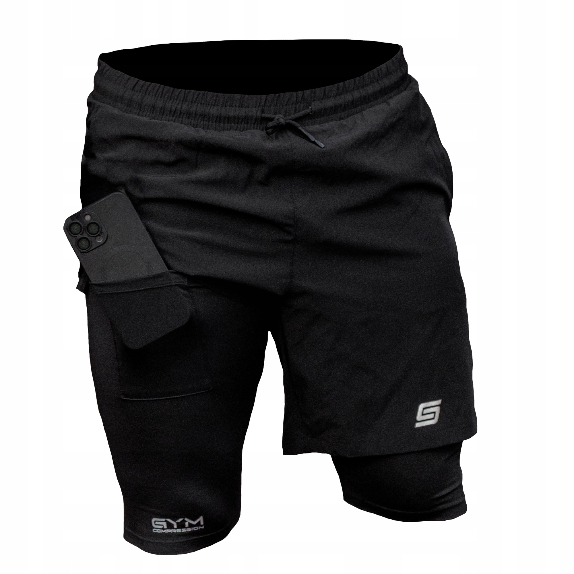 Szorty z legginsami męskie czarne roz XL trening siłownia fitness bieganie