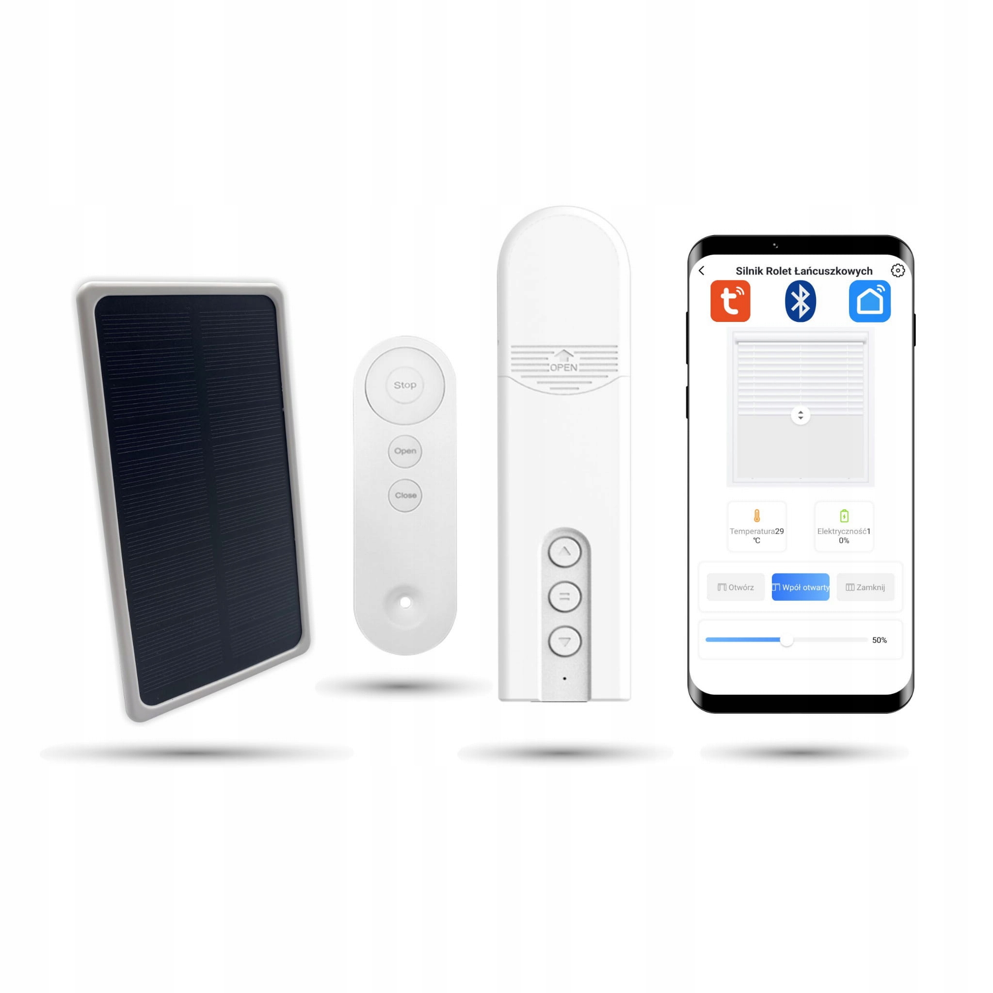 Ovládač retiazkových roliet s diaľkovým ovládaním a solárnym panelom Bluetooth Tuya