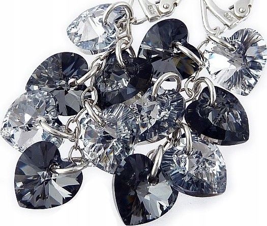 Dlouhé krystaly Náušnice Stříbro Srdce Certifikát