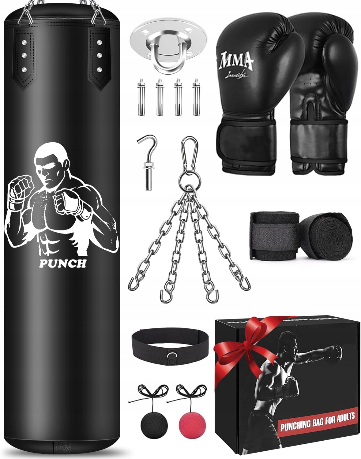 Worek Treningowy Bokserski 120 cm Zestaw Rękawice Boks Mma Muay Thai