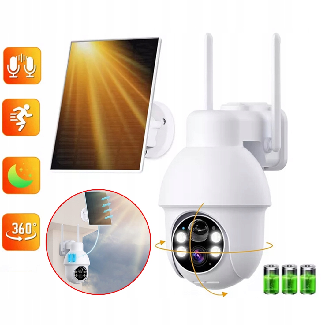 Venkovní Solární Kamera 5MPX Wifi Ip Otočná Barevný Noční Vidění 4x Zoom