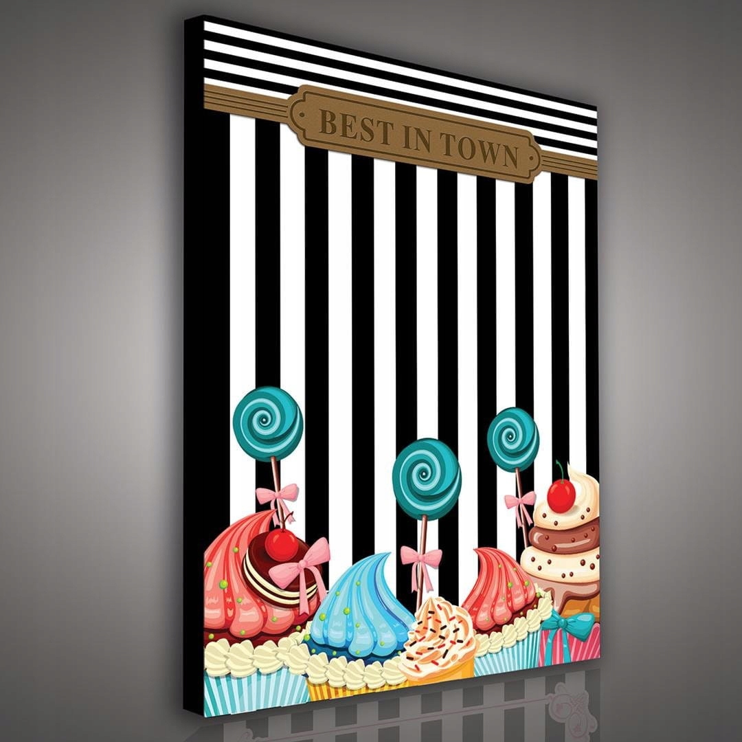 Obraz 75x100 Sladkosti sušenky muffiny lízátka retro vintage proužky svátek