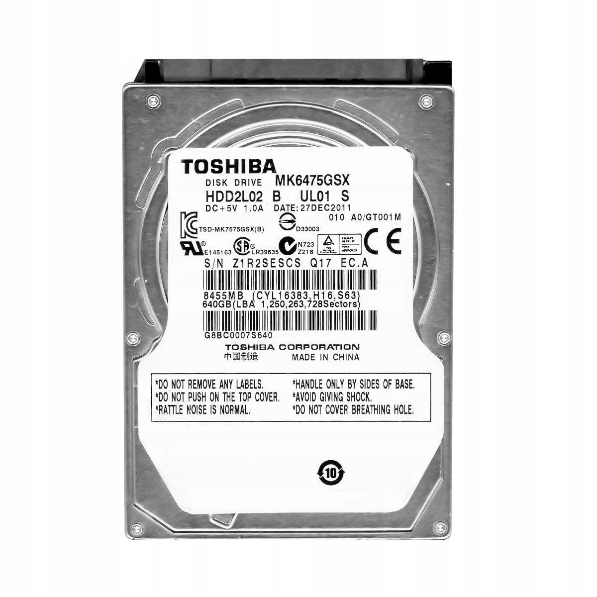 Toshiba 640GB 5.4k 8MB Sata II 2.5'' MK6475GSX